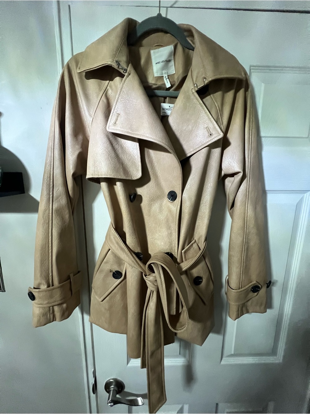 Avec Les Filles Tan Faux-Leather Trench Coat with Belt